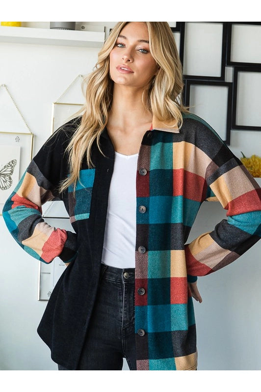 Heimish Black Multi Color Plaid Shacket Ruby Idol Apparel