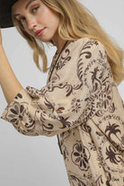 Umgee Oak Boho Printed Balloon Sleeve Mini Dress
