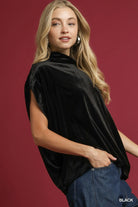 Umgee Black Velvet Mock Neck Sleeveless Blouse