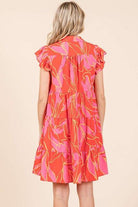 Mittoshop Coral Leaf Print Ruffle Sleeve Tiered Mini Dress