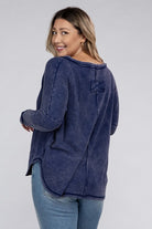 Zenana Plus Size Washed Baby Waffle Oversized Long Sleeve Top ZENANA