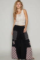 POL Black Star Patch Contrast Chambray Wide Leg Pants