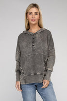 Zenana French Terry Acid Washed Kangaroo Pocket Hoodie ZENANA