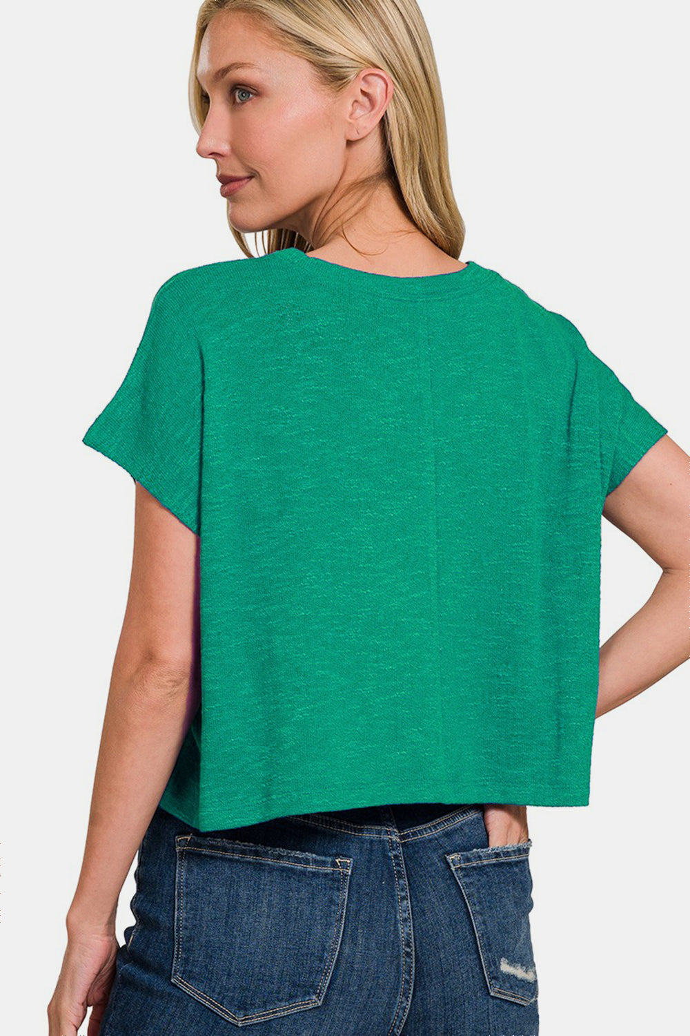 Zenana Kelly Green Round Neck Cropped Short Sleeve T-Shirt Trendsi