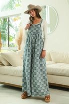 BiBi Denim Washed Vintage Checker Wide Legs Overalls