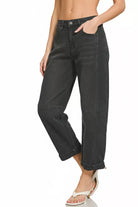 Zenana Black High Rise Barrel-Leg Cropped Jeans