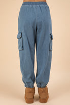 VERY J Indigo Washed Drawstring Jogger Cargo Jeans Trendsi