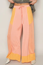 POL Coral Orange Drawstring Color Block Wide Leg Knit Pants