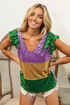BiBi Mardi Gras Sequin Color Block Ruffled Top
