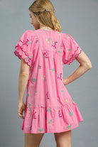 Umgee Pink Floral Embroidered Short Sleeve Babydoll Mini Dress Dresses
