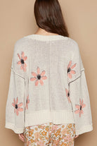 POL Ivory V-Neck Floral Pattern Chenille Sweater Trendsi