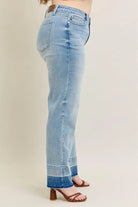 Judy Blue Light Washed Mid-rise Release Hem Wide Leg Jeans