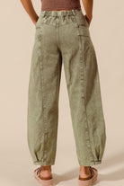 SO ME Charcoal Black Mineral Washed Mid Rise Barrel Shape Pants