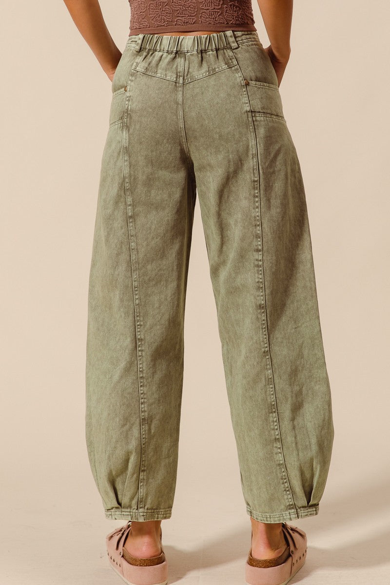SO ME Charcoal Black Mineral Washed Mid Rise Barrel Shape Pants