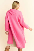 Davi & Dani Pink Side Slit Button Up Hooded Cardigan Trendsi