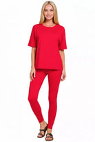 Zenana Ruby Brushed Dty Microfiber Short Sleeve Top and Pants Loungewear Set