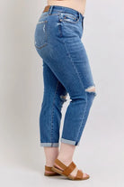 Judy Blue Mid-rise Vintage Wash Boyfriend Fit W/ Distressed Jeans