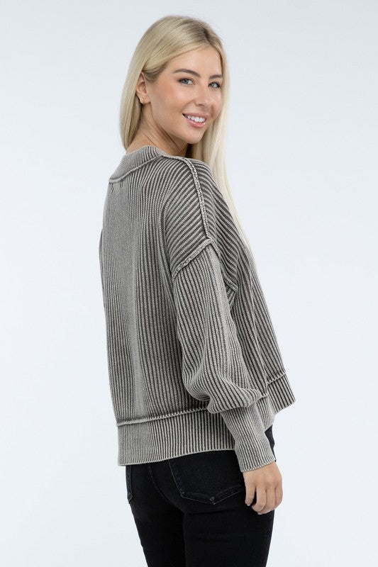 Zenana Washed Side Slit Oversized Cropped Sweater in 4 Colors! ZENANA