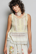 POL Lemon V-Neck Crochet Sweater Vest with Lace Trim LEMON