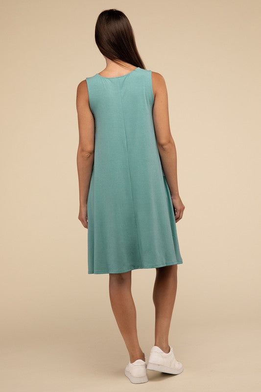 Zenana Sleeveless Flared Dress with Side Pockets in 3 Colors ZENANA