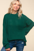 Haptics Hunter Green Mock Neck Side Slit Knitted Sweater Hunter Green Trendsi