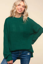 Haptics Hunter Green Mock Neck Side Slit Knit Top Hunter Green