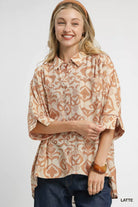 Umgee Latte Abstract Print Button-Up Oversized Shirt LATTE