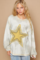 POL Grey Multi Washed Star Patch With Studded Top Grey Multi Trendsi