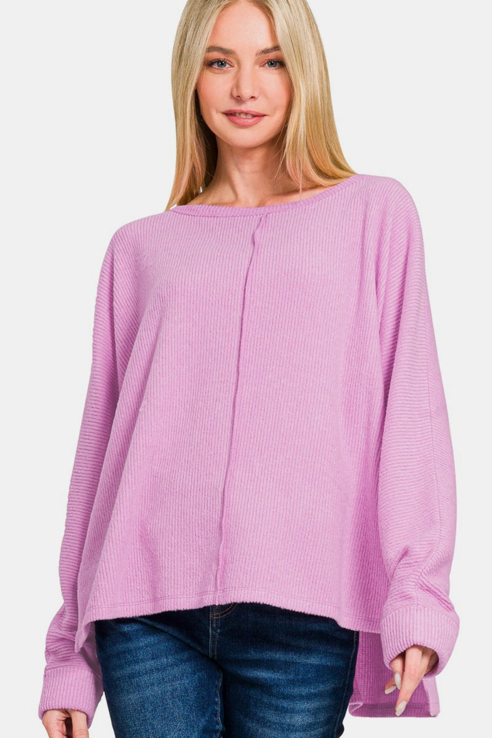 Zenana Mauve High-Low Side Slit Round Neck T-Shirt Mauve Shirts & Tops