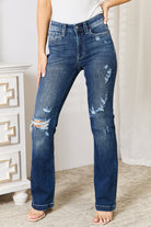 Judy Blue Mila Mid Rise Hand Sanded & Destroyed Bootcut Jeans Dark Trendsi