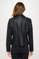 Coalition Black LA Studded Classic Moto Vegan Leather Jacket Trendsi