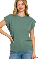 Zenana Viscose Ash Jade Round-neck Short Sleeve Sweater ASH JADE