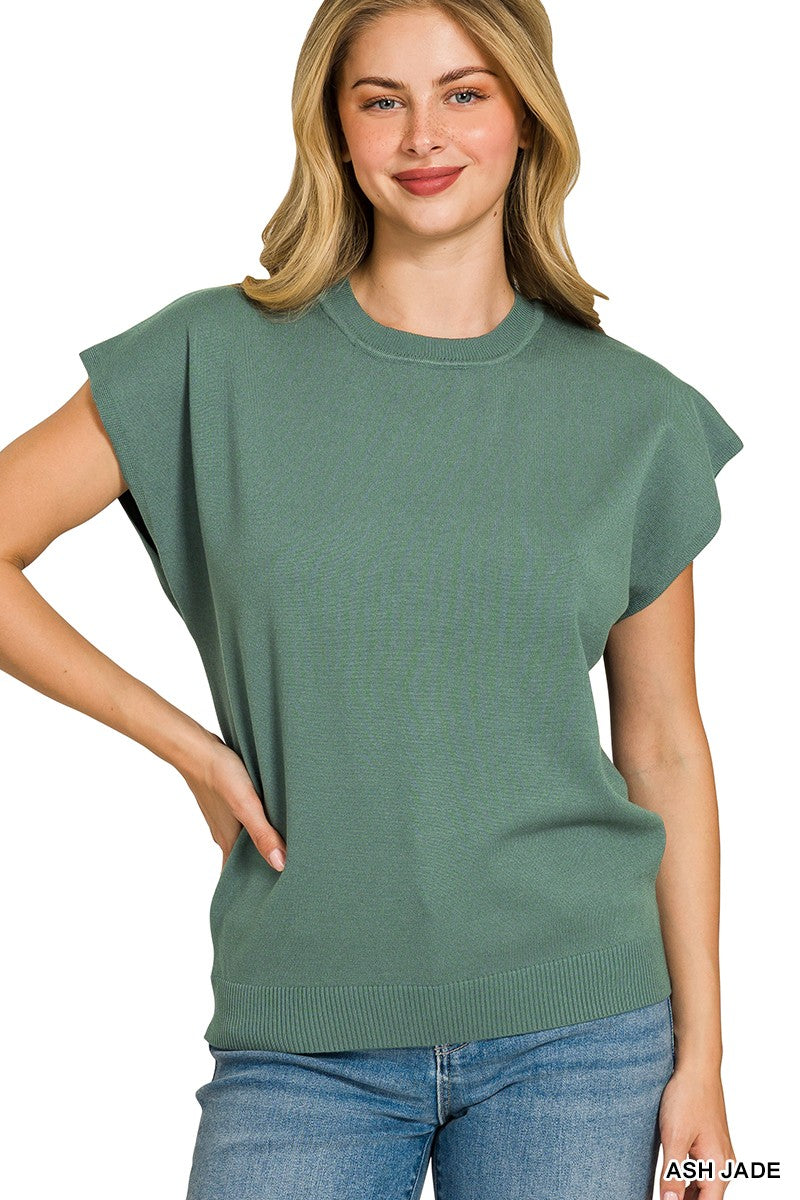 Zenana Viscose Ash Jade Round-neck Short Sleeve Sweater ASH JADE