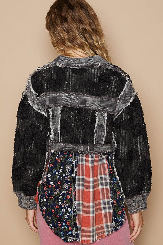 POL Black Crochet Patchwork Dropped Shoulder Jacket Coats & Jackets