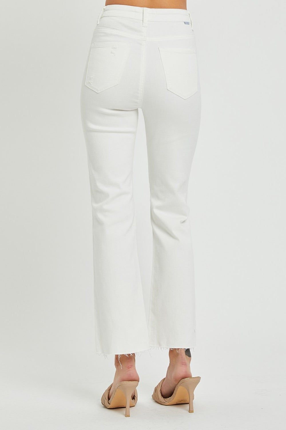 RISEN White High Rise Button Fly Straight Ankle Jeans Trendsi
