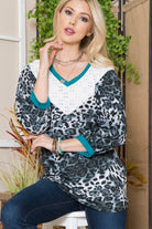 Celeste Animal Print Eyelet V-Neck Top