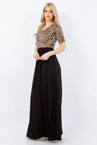 Celeste Leopard Round Neck Maxi Dress with Pockets