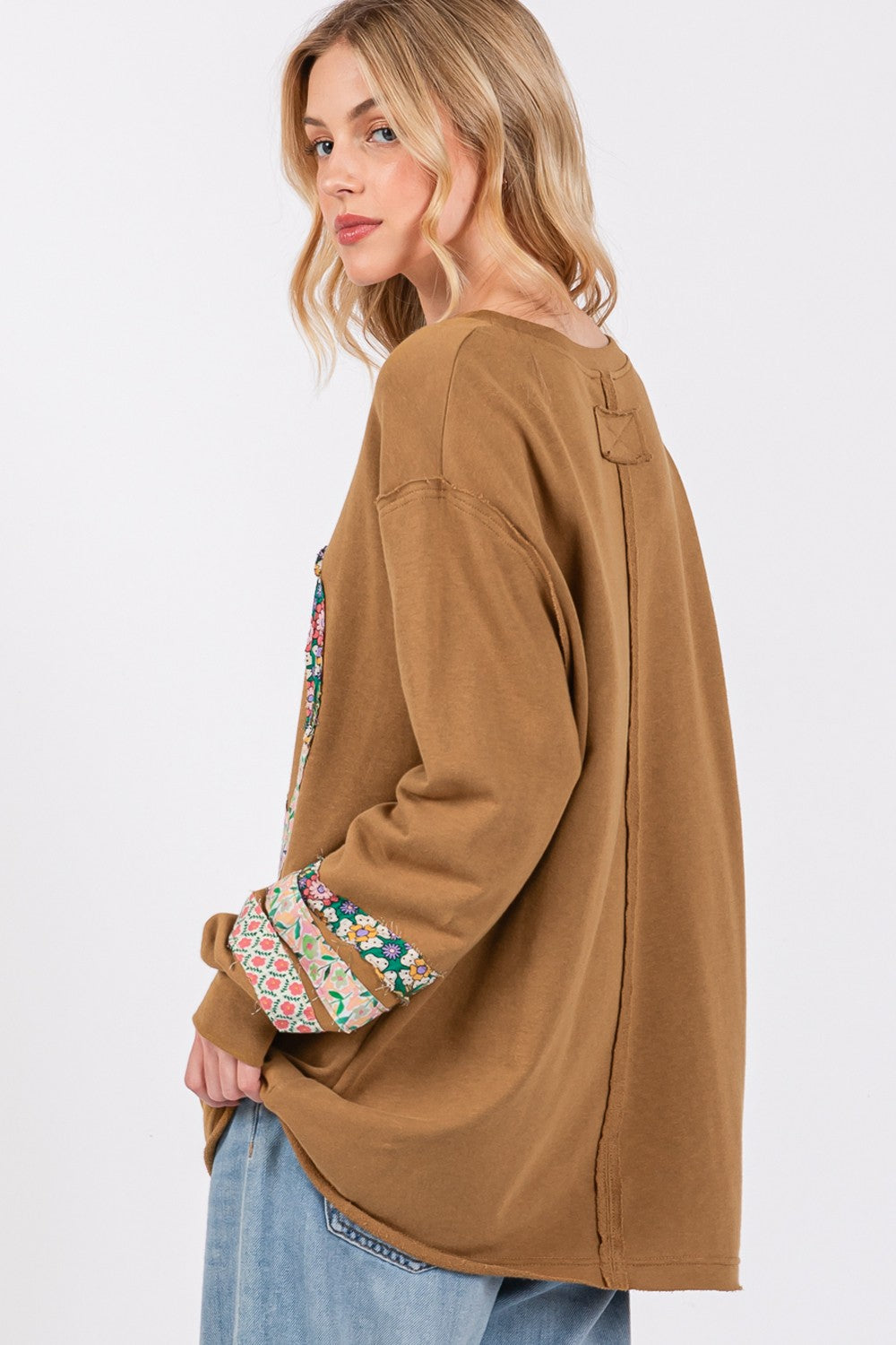 SAGE + FIG Peace Applique Patch Long Sleeve Top in Bronze Trendsi