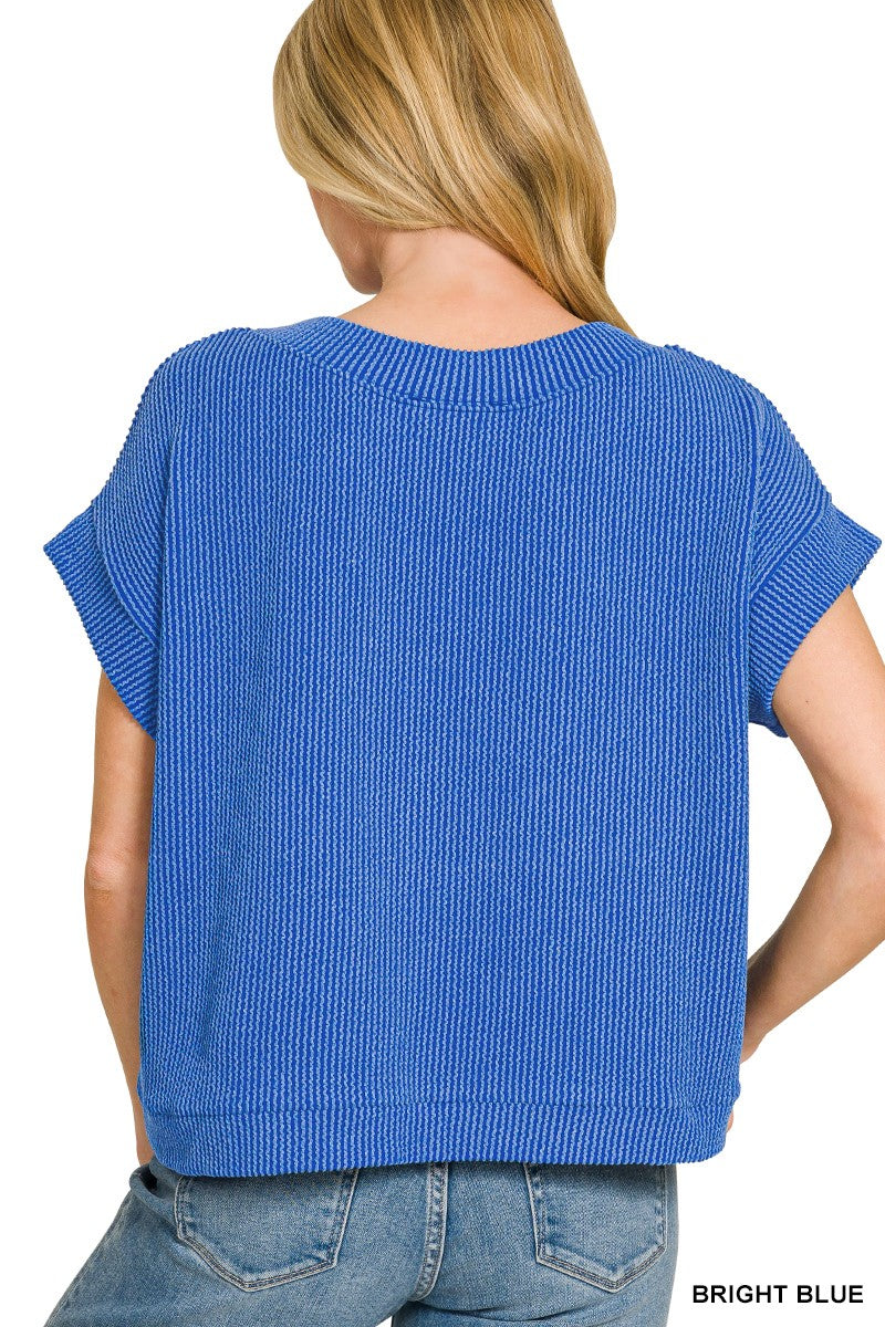 Zenana Bright Raised Rib Cap Sleeve Top