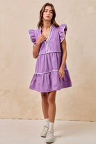 BiBi Purple Game Day Theme Contrast Binding Ruffled Dress