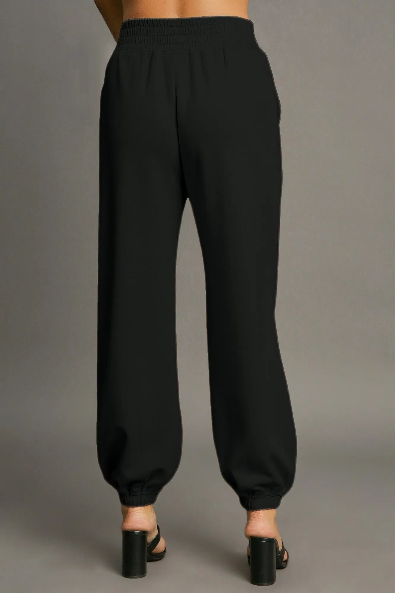 Umgee Black Drawstring Jogger Pants with Front Seam Detail
