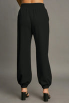 Umgee Black Drawstring Jogger Pants with Front Seam Detail