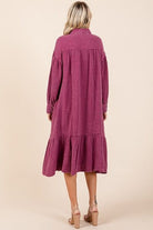 Mittoshop Deep Purple Mineral Wash Cotton Gauze Ruffle Midi Shirt Dress