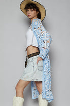 POL Open Front Crochet Cardigan with Knit Weave Patterns