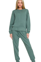 Zenana Ash Jade Scuba Crewneck Pullover & Joggers 2 Pieces Set ASH JADE