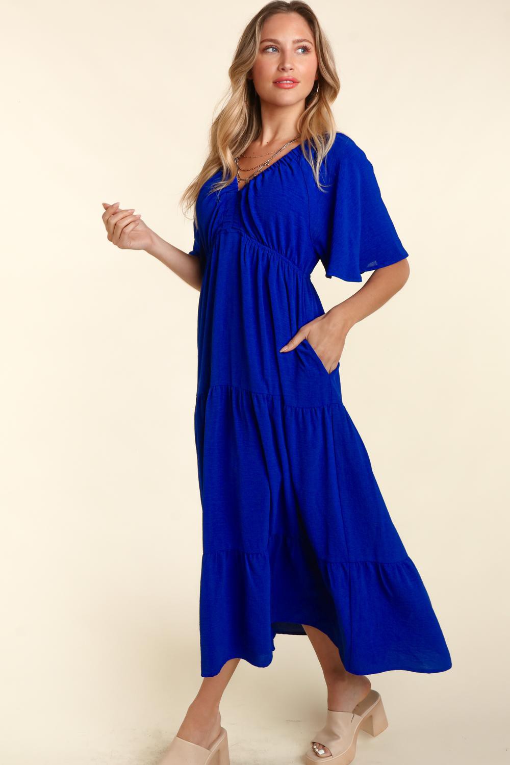 Haptics Royal Tiered Babydoll Maxi Dress with Side Pocket Trendsi