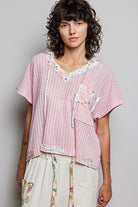 POL Short Sleeve Hooded Top with Back-Open & Pearl Details SOFT PINK