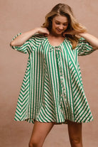 BiBi Jade Puffy Sleeves Romper with Back Button Closure
