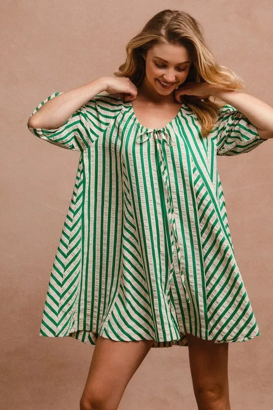 BiBi Jade Puffy Sleeves Romper with Back Button Closure