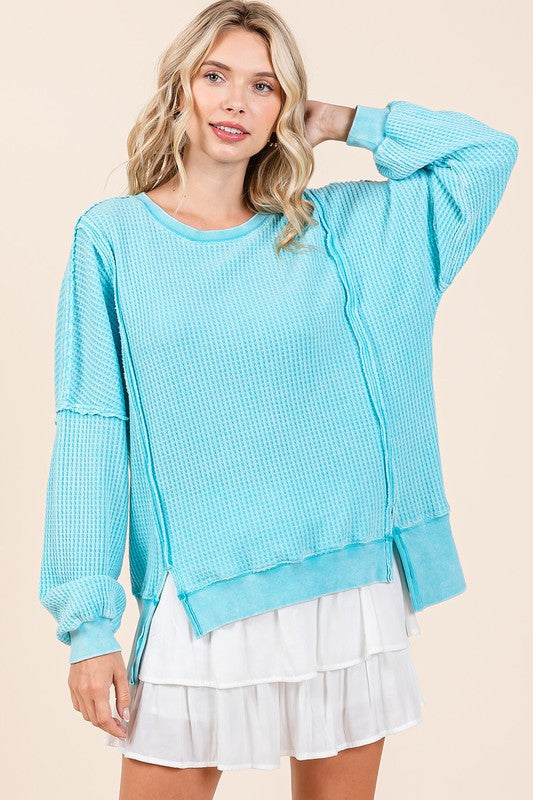 Mittoshop Tiffany Blue Mineral Wash Waffle Long Sleeve Sweatshirt Tiffany Blue